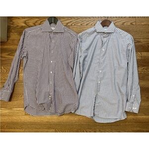 Domenico Vacca and Eton Lot 2 Spread Collar Dress Shirts 100% Cotton 15.5/39